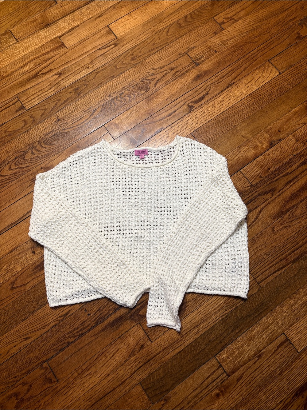 miami White Open-Weave Scoop Neck Sweater